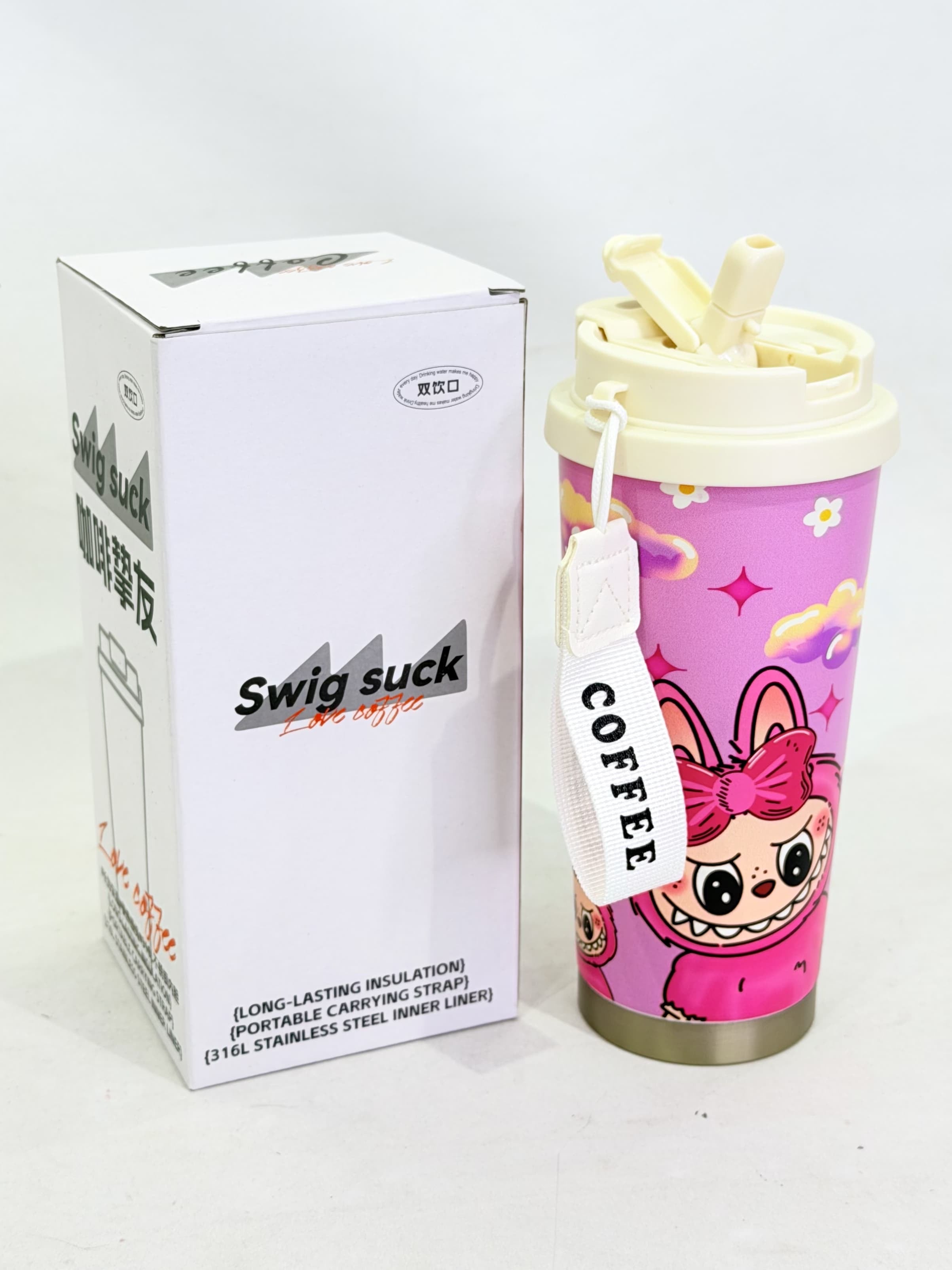 VASO LABUBU CON DOBLE PICO Y CORREA