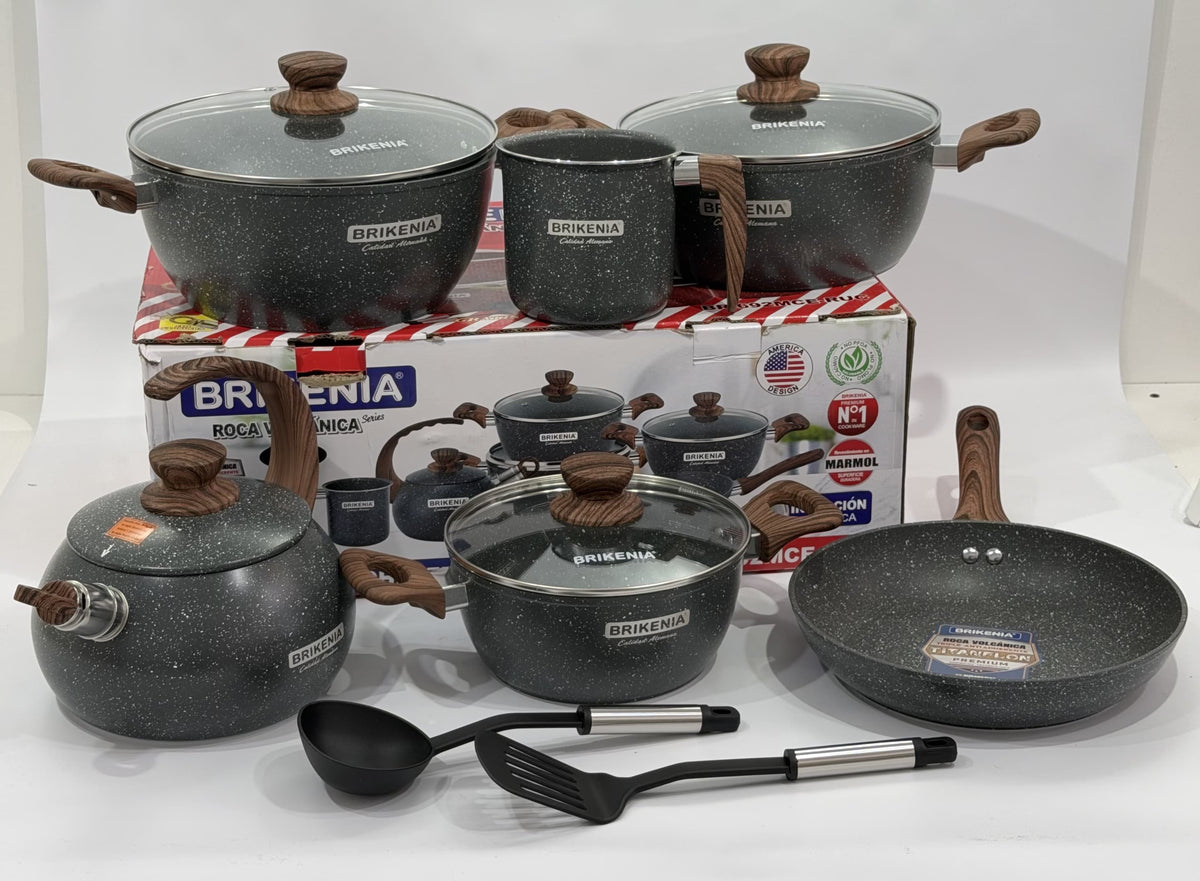 JUEGO DE OLLAS BRIKENIA - ROCA VOLCÁNICA 11 PCS