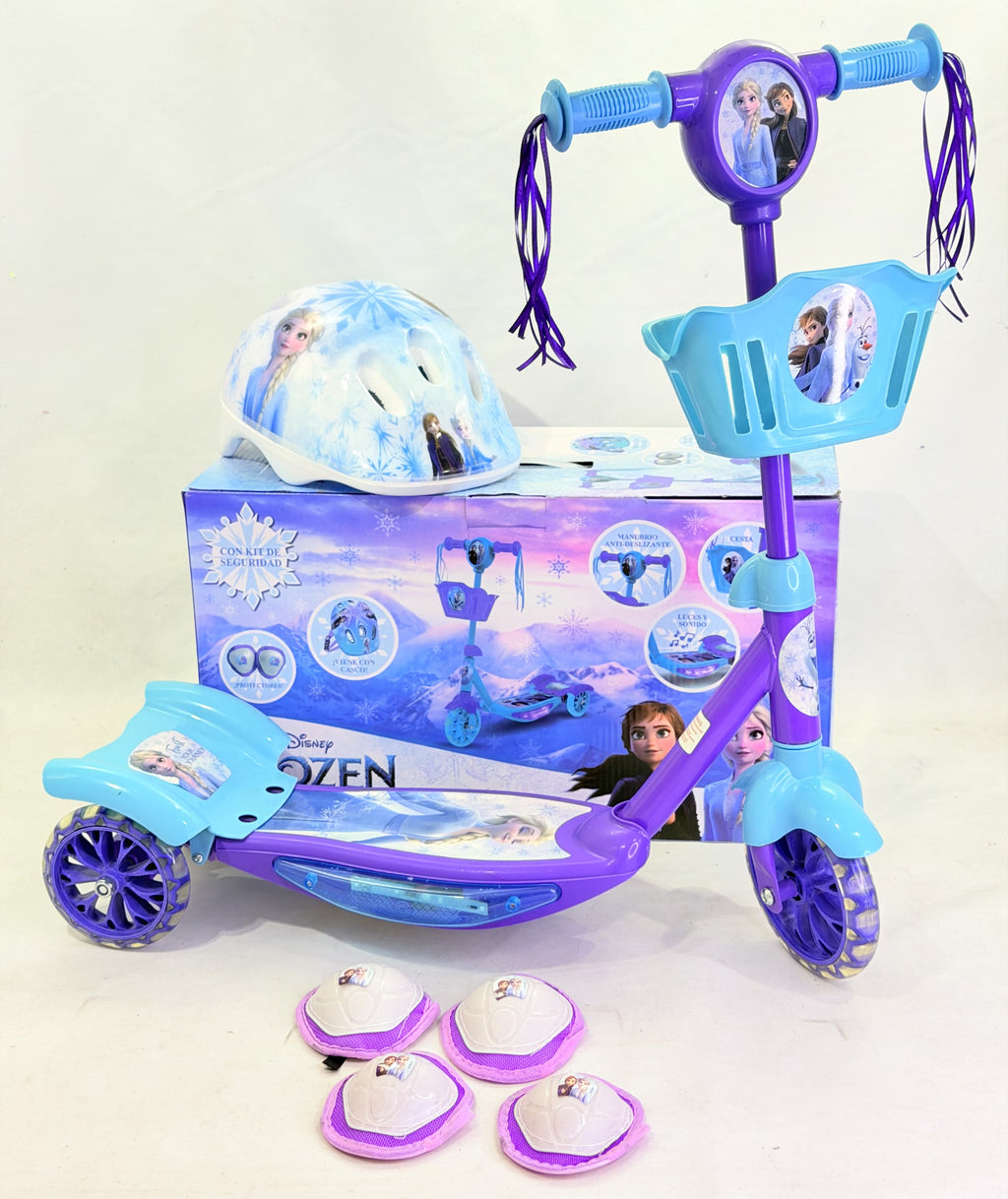 MONOPATIN INFANTIL CON CANASTITO + SET DE PROTECCION