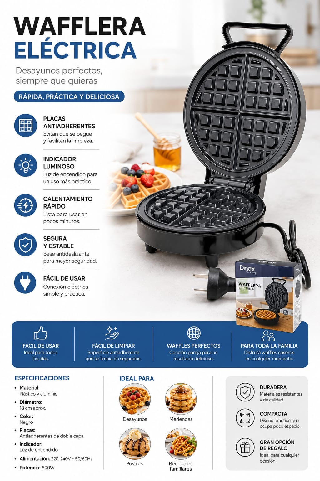 WAFFLERA ELECTRICA DINAX