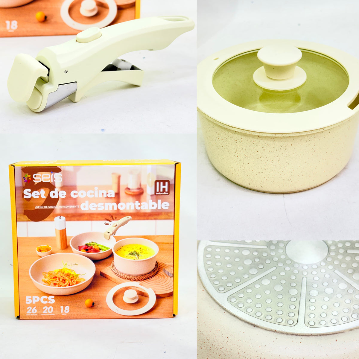 JUEGO DE OLLA CON MANGO DESMONTABLE | 5 PCS