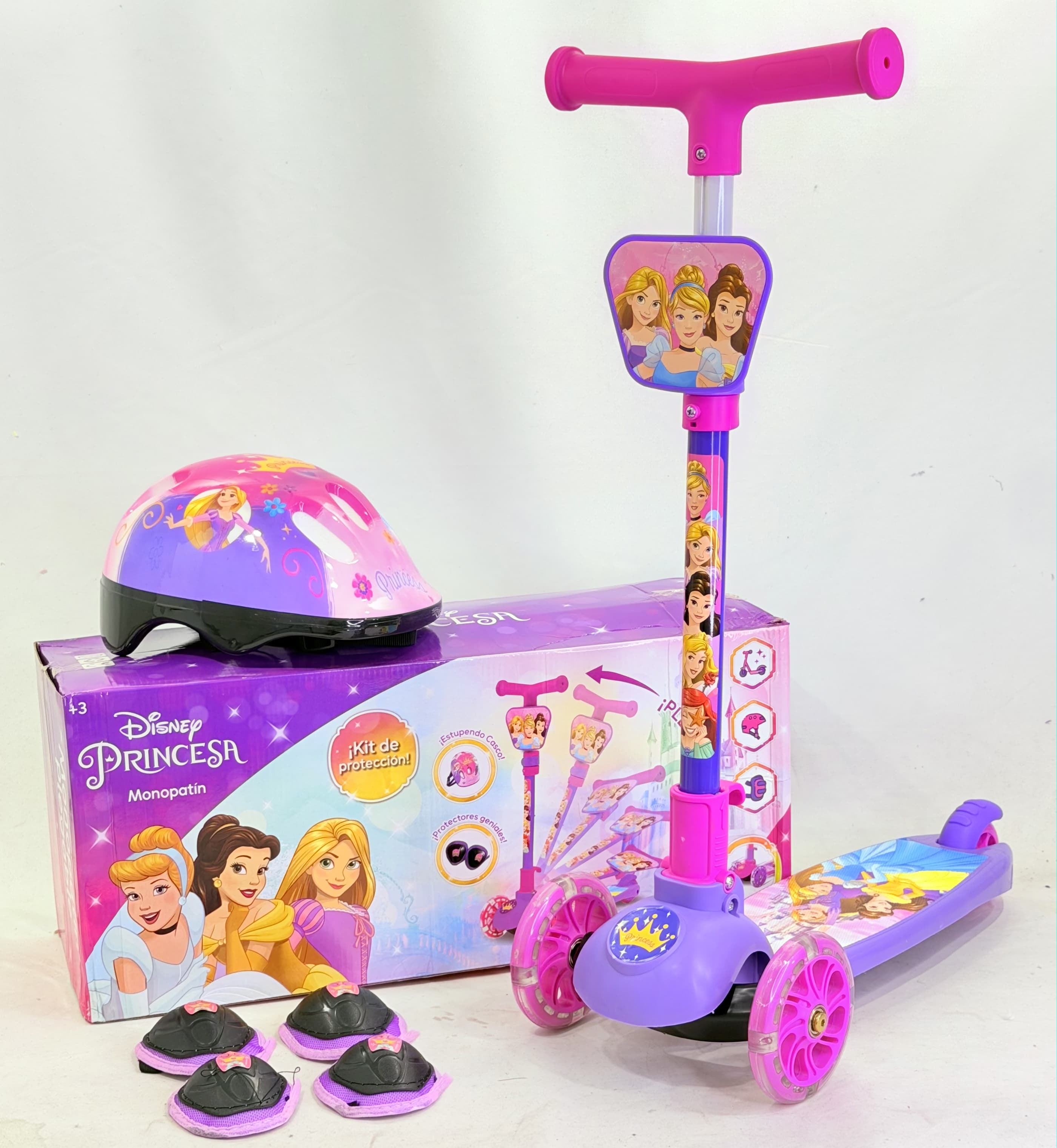 MONOPATIN PLEGABLE DE PRINCESAS CON SET DE PROTECCIÓN