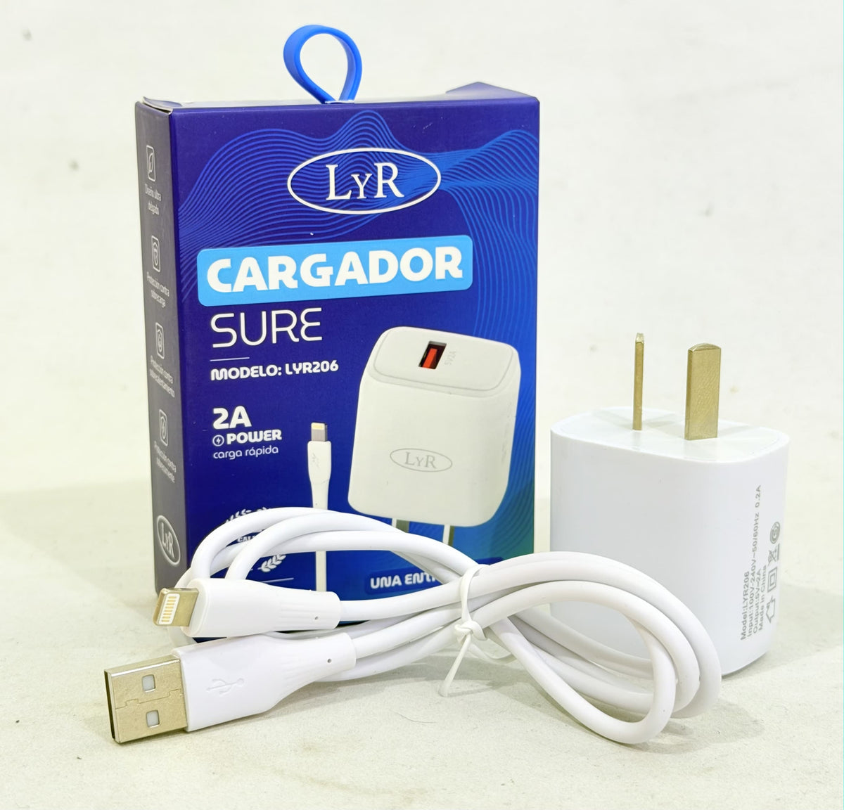 CARGADOR LYR SURE 2A + CABLE IPHONE