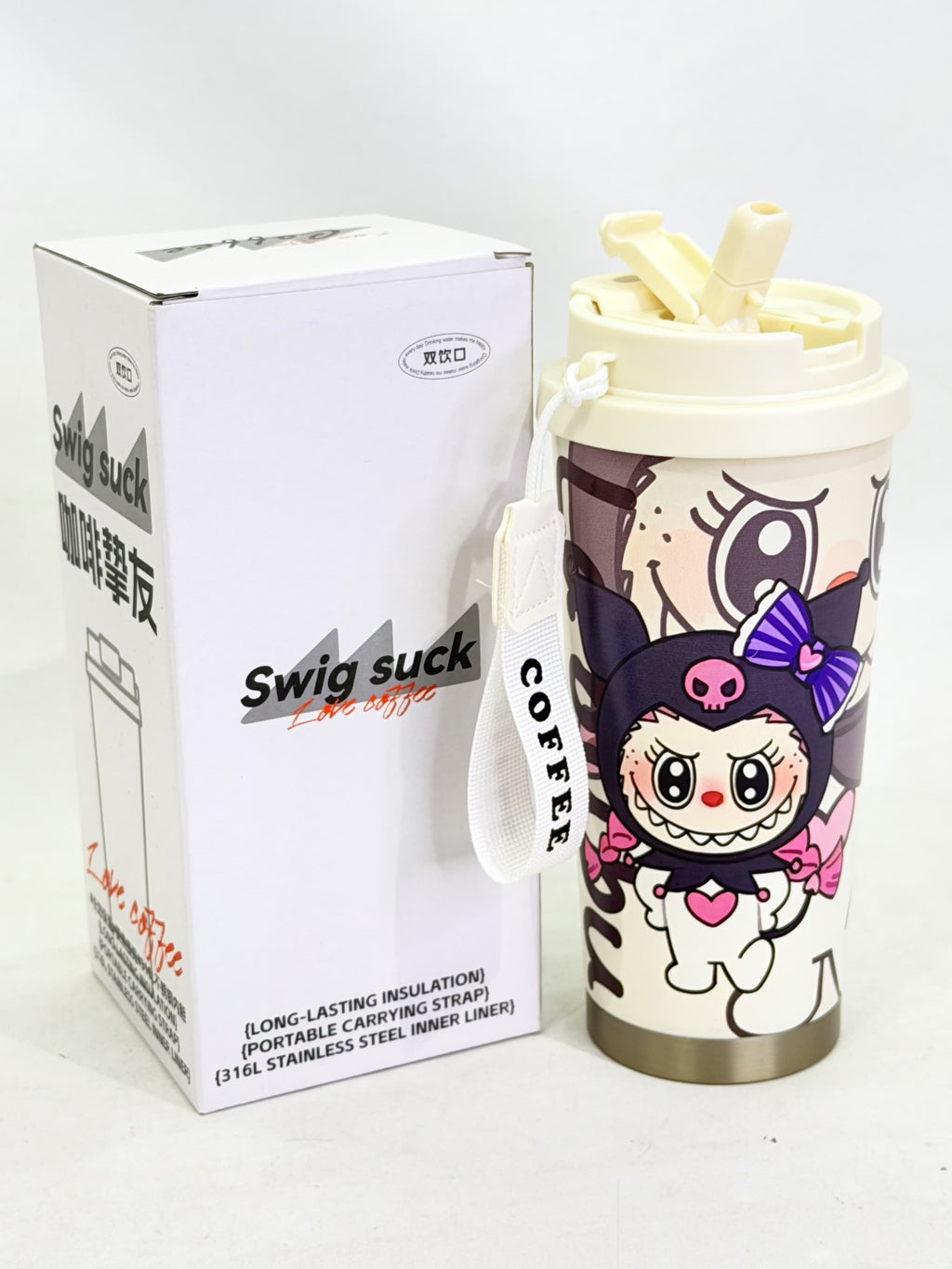 VASO LABUBU CON DOBLE PICO Y CORREA