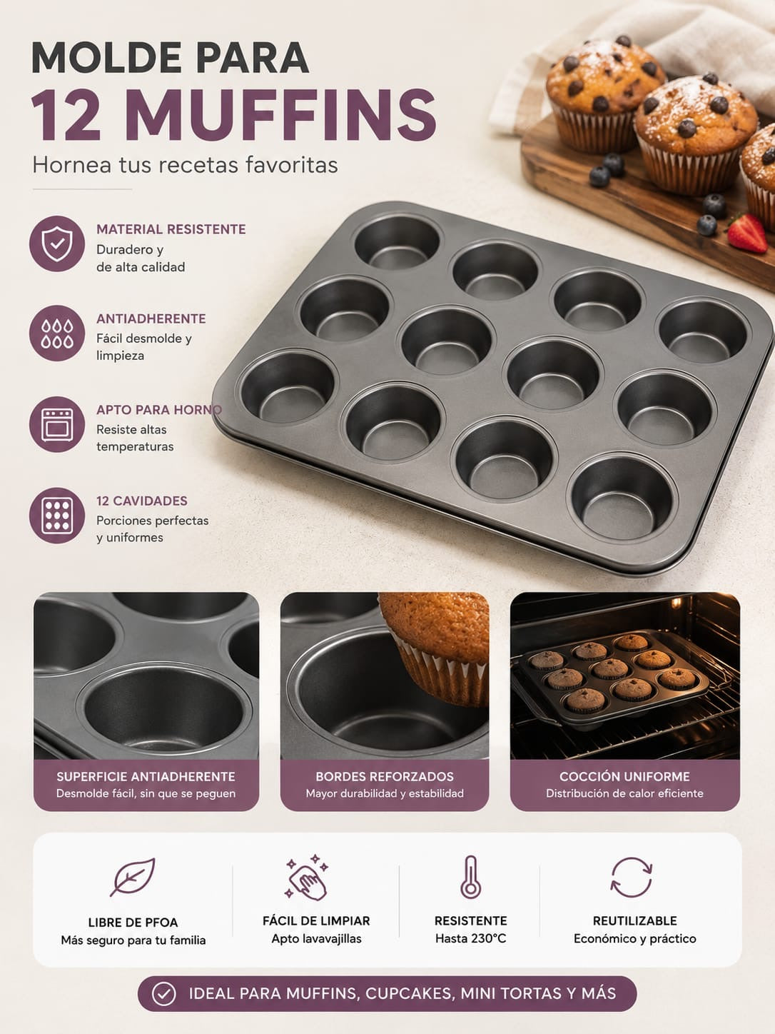 MOLDE PARA 12 MUFFINS O CUPCAKES