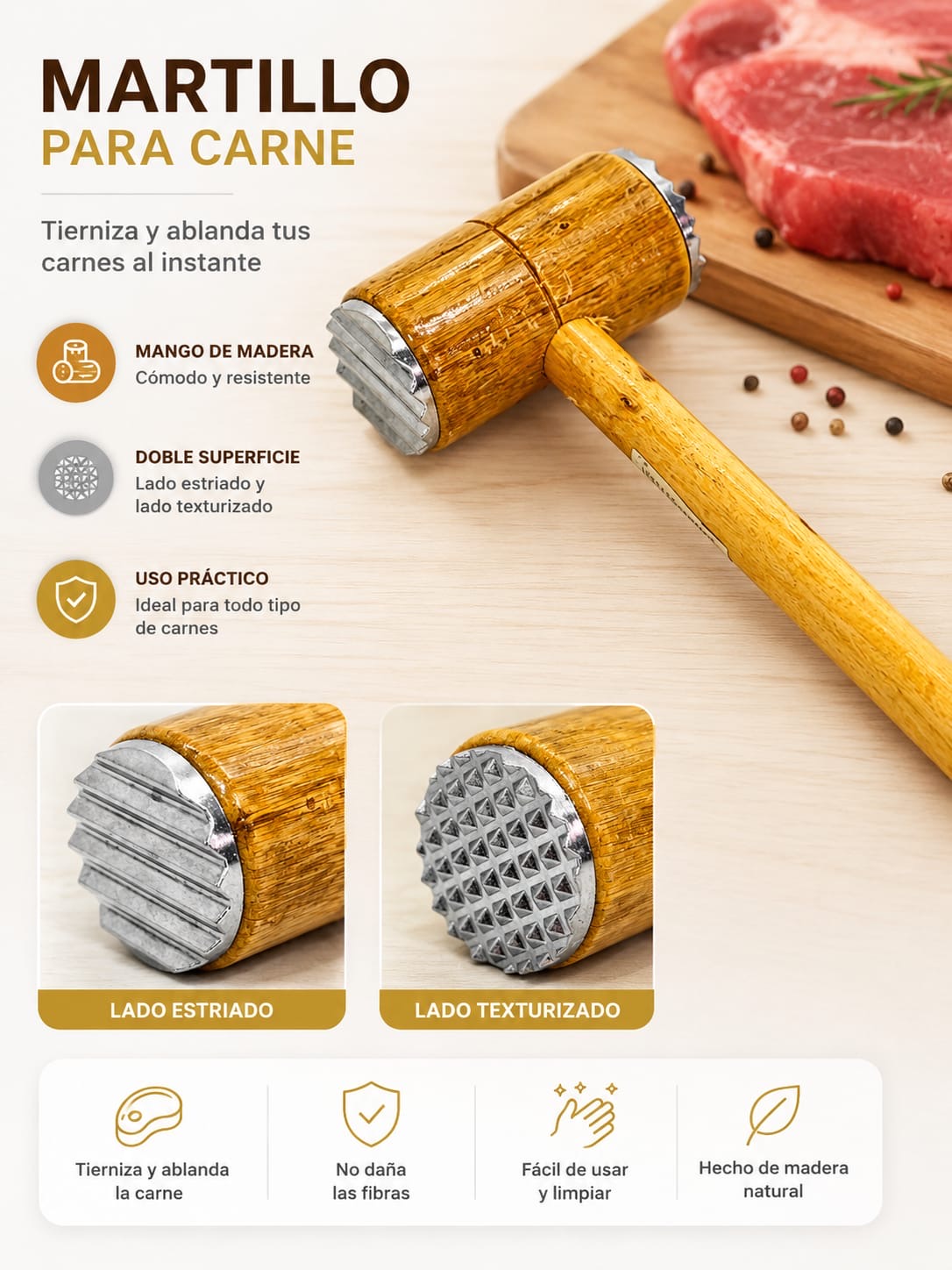 MARTILLO PARA CARNE DE MADERA | DOBLE CARA