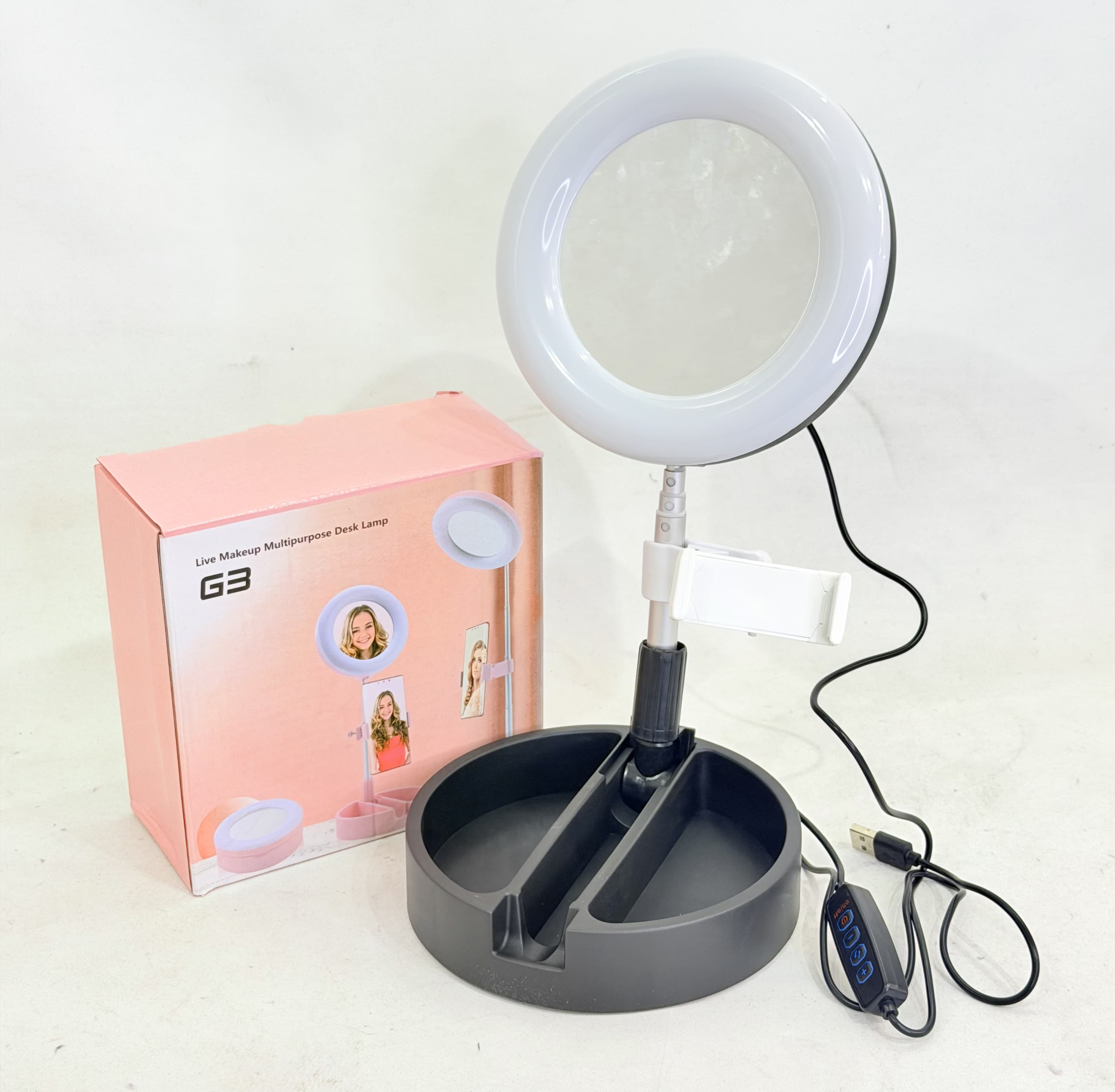 ESPEJO LED MAQUILLAJE CON SOPORTE PARA CELULAR