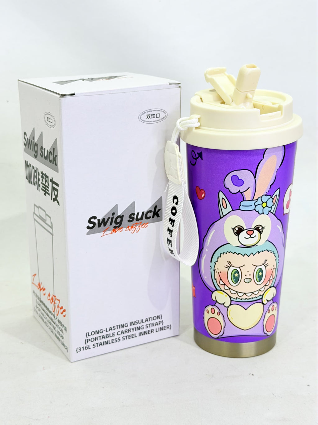 VASO LABUBU CON DOBLE PICO Y CORREA