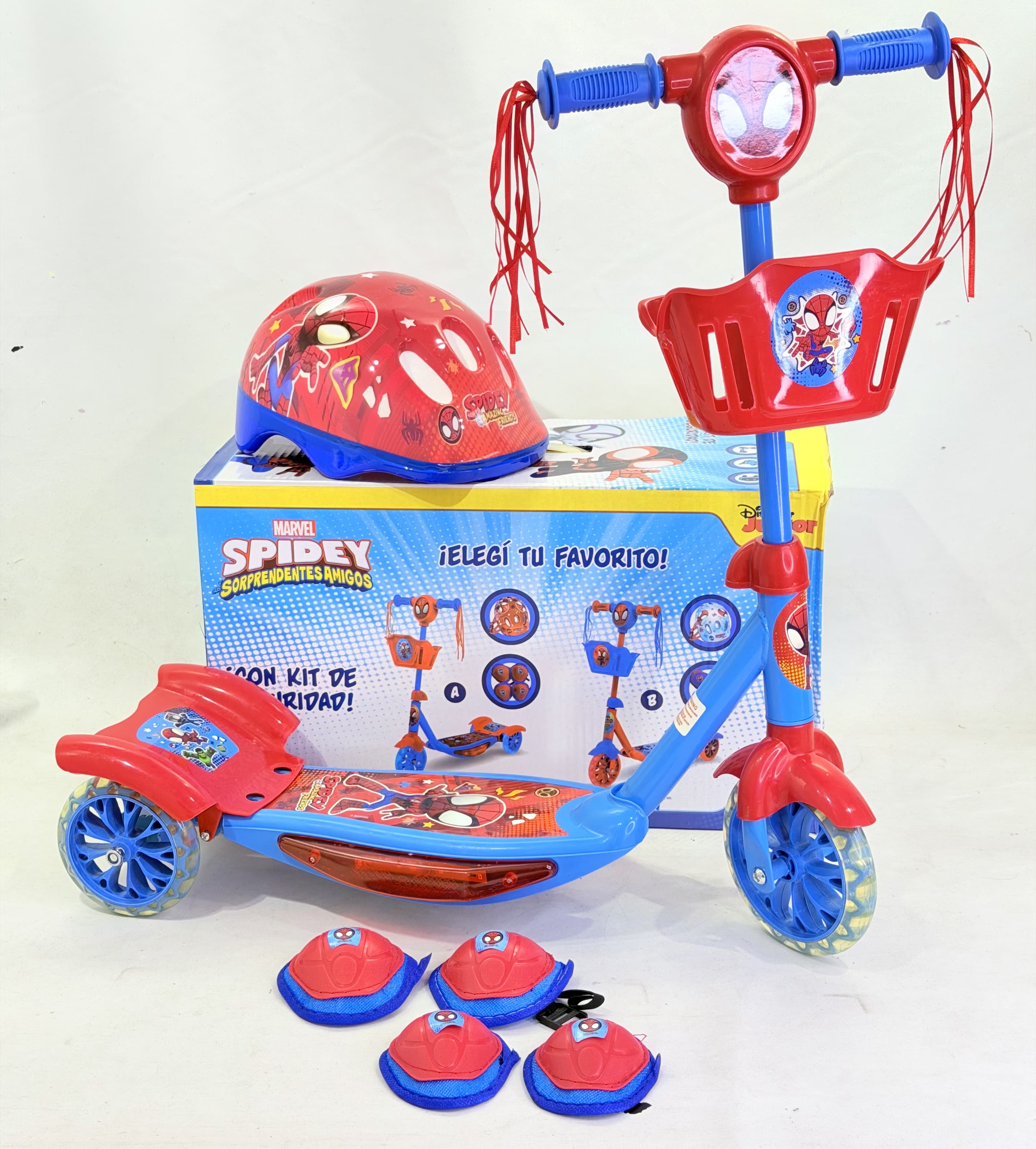 MONOPATIN INFANTIL CON CANASTITO + SET DE PROTECCION