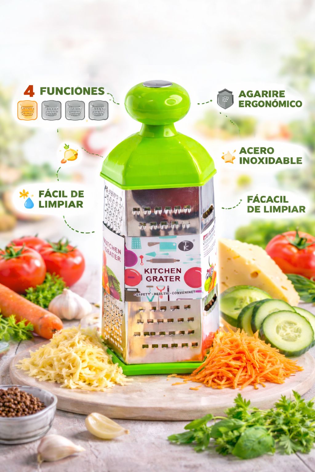 RALLADOR DE COCINA MULTIFUNCIÓN 6 CARAS