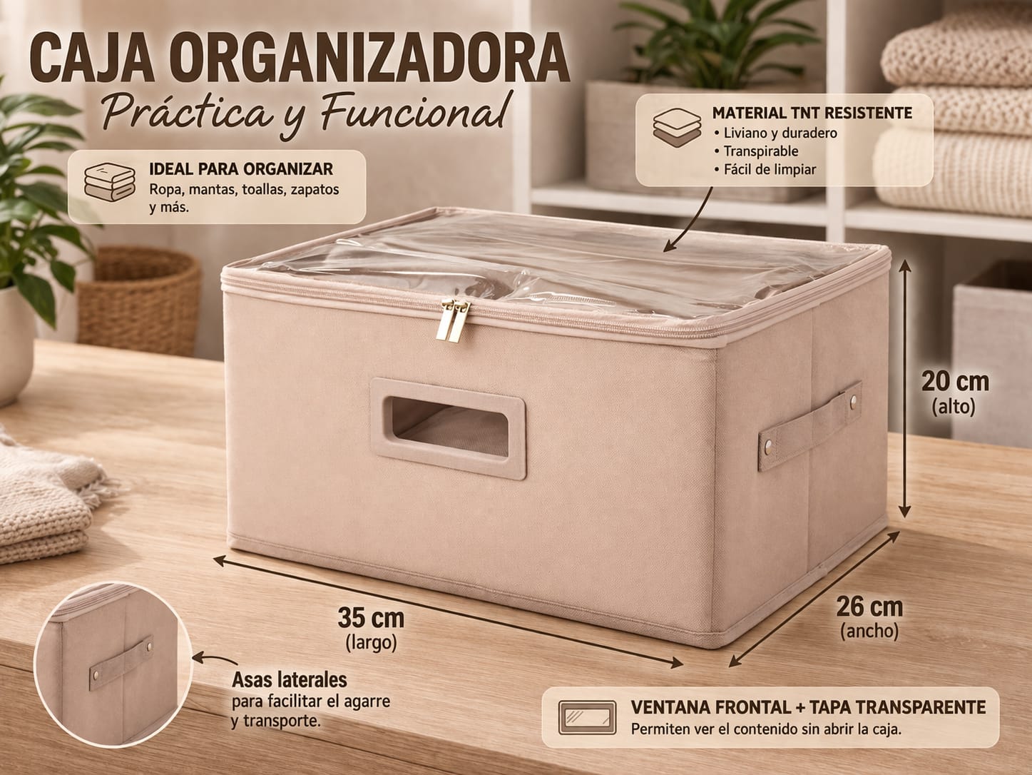 CAJA ORGANIZADORA PLEGABLE MULTIUSO CON TAPA