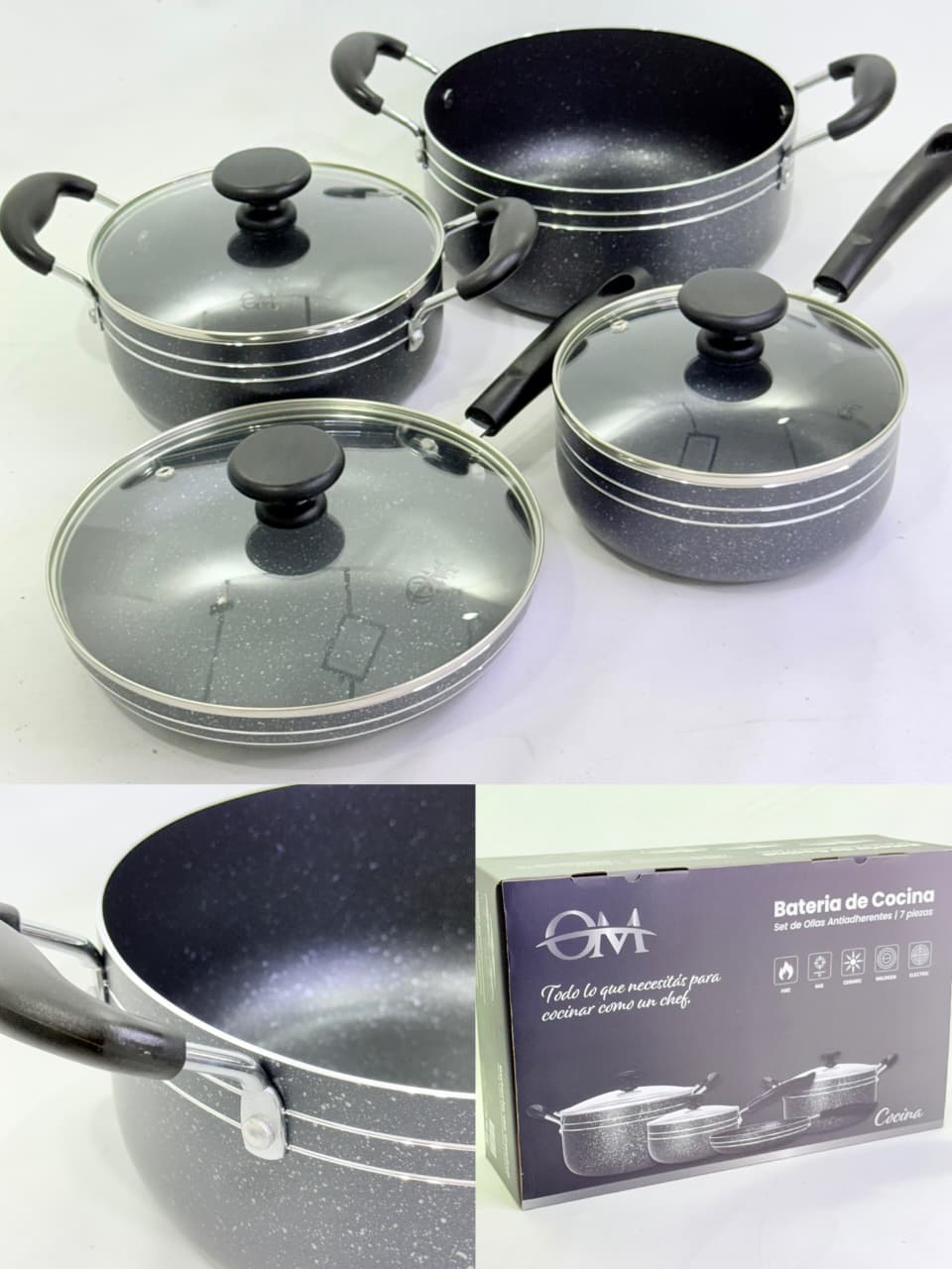 JUEGO DE OLLA ANTIADHERENTES 7 PCS OM