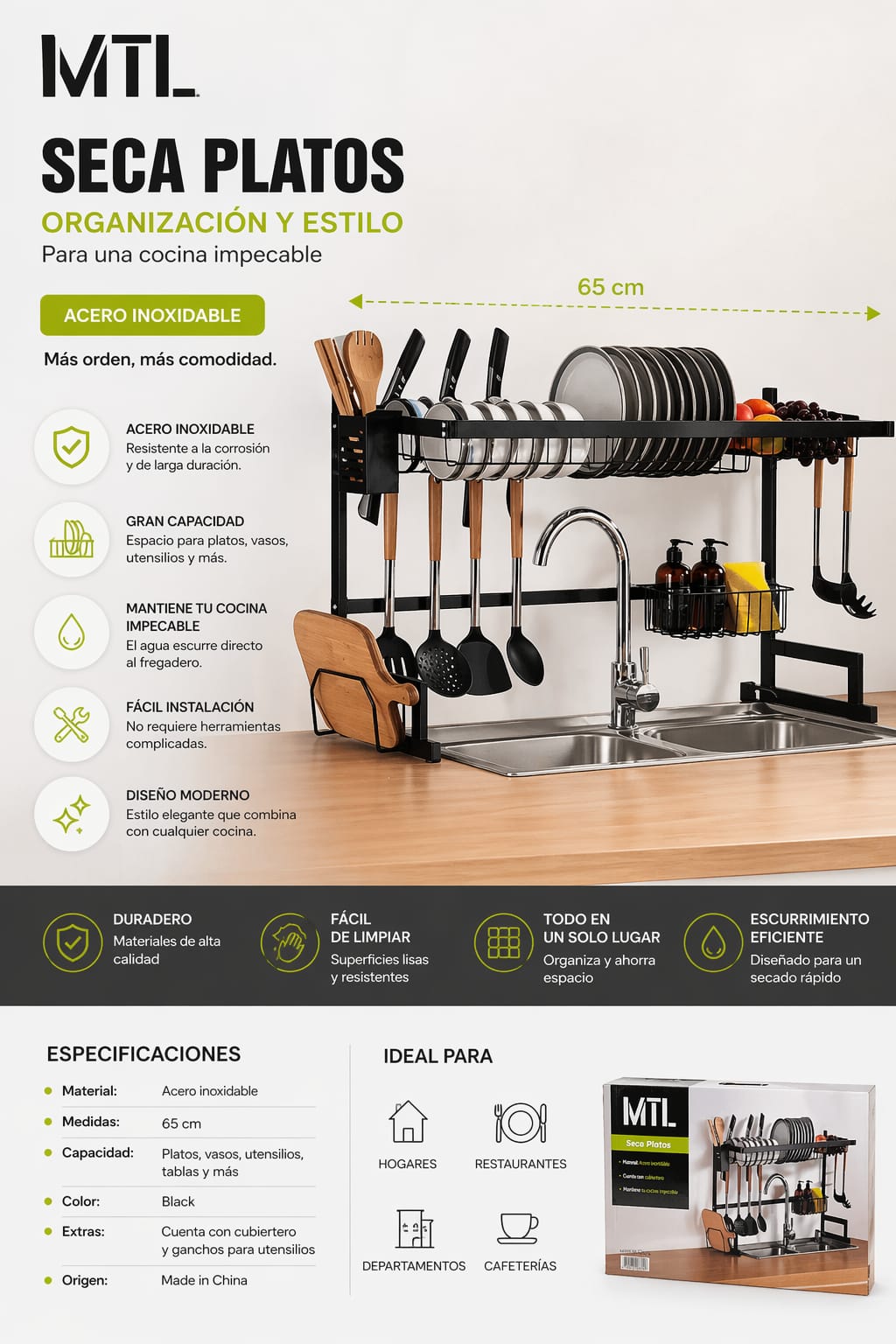 ESCURREPLATOS / SECA PLATOS MTL 65 CM