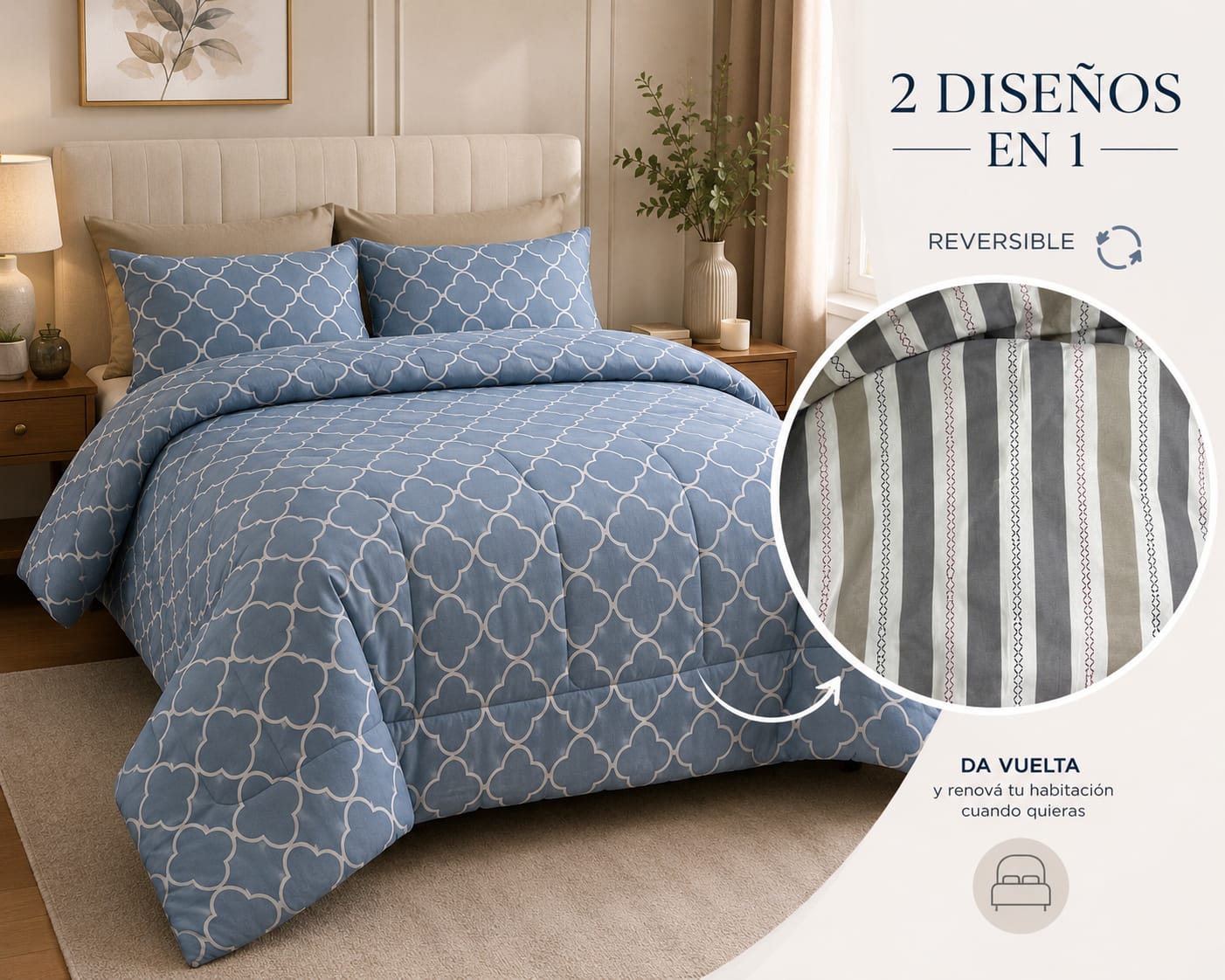 ACOLCHADO / CUBRECAMA REVERSIBLE ESTAMPADO