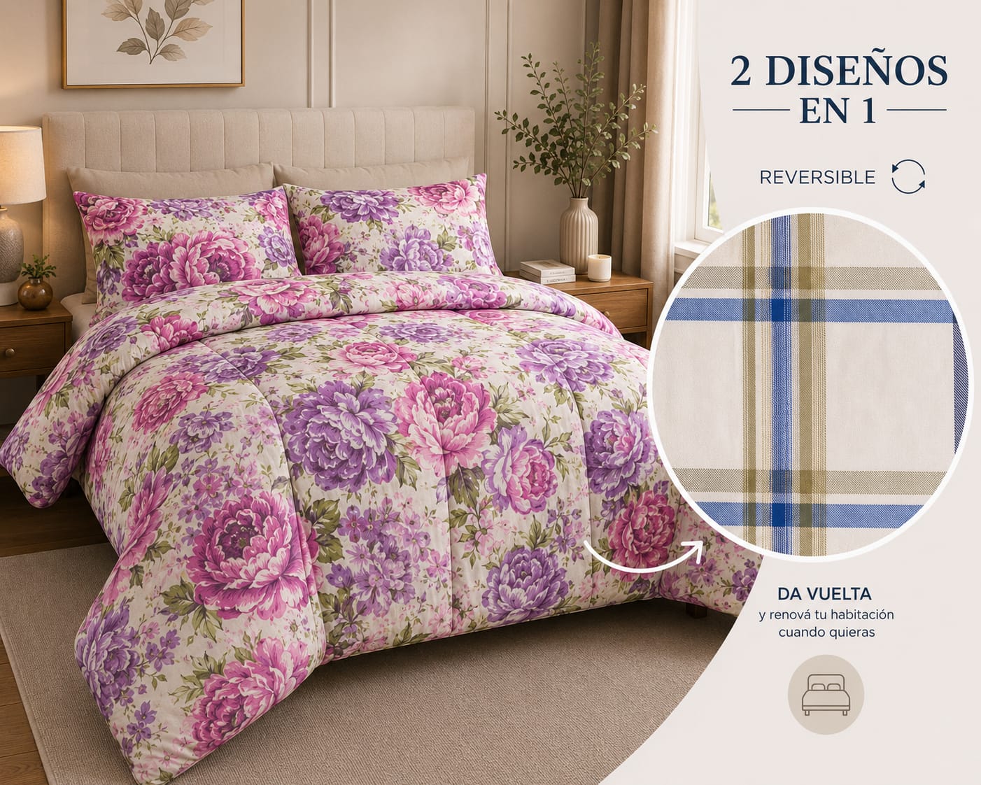 ACOLCHADO / CUBRECAMA REVERSIBLE ESTAMPADO