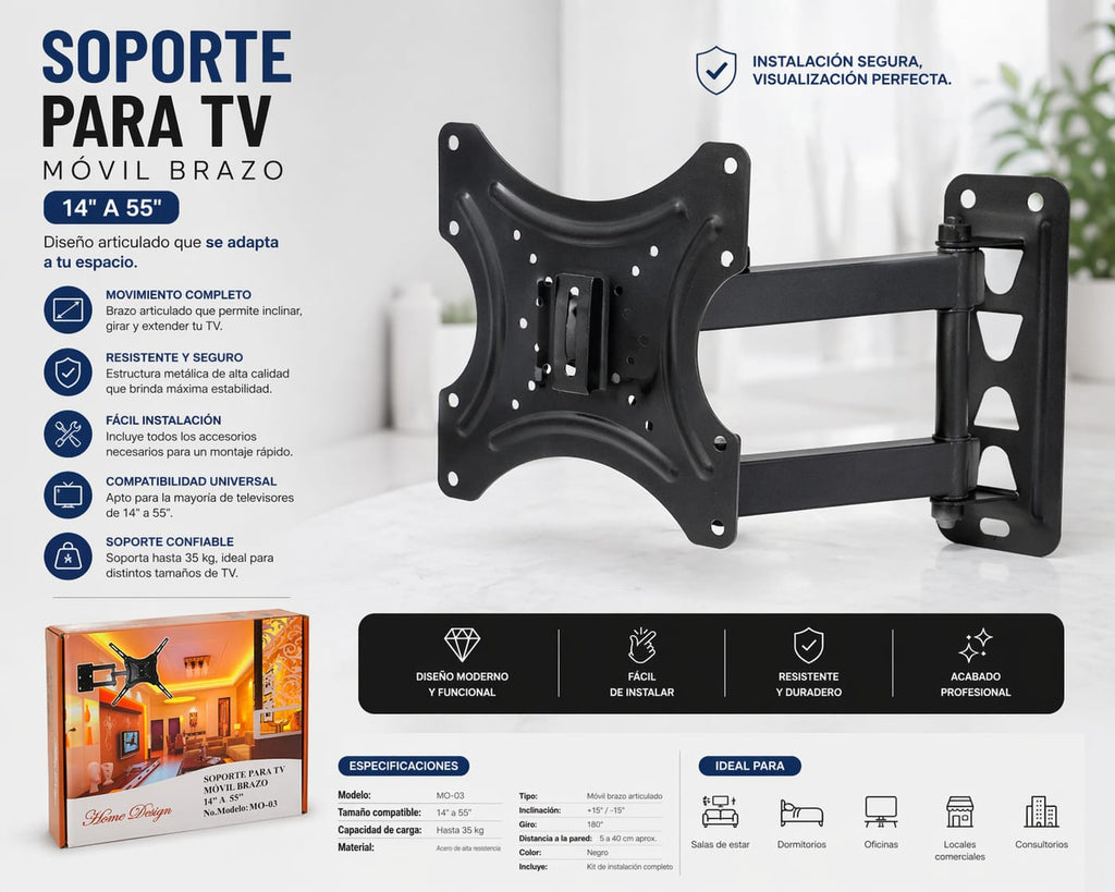 SOPORTE PARA TV MÓVIL CON BRAZO (14” A 55”)