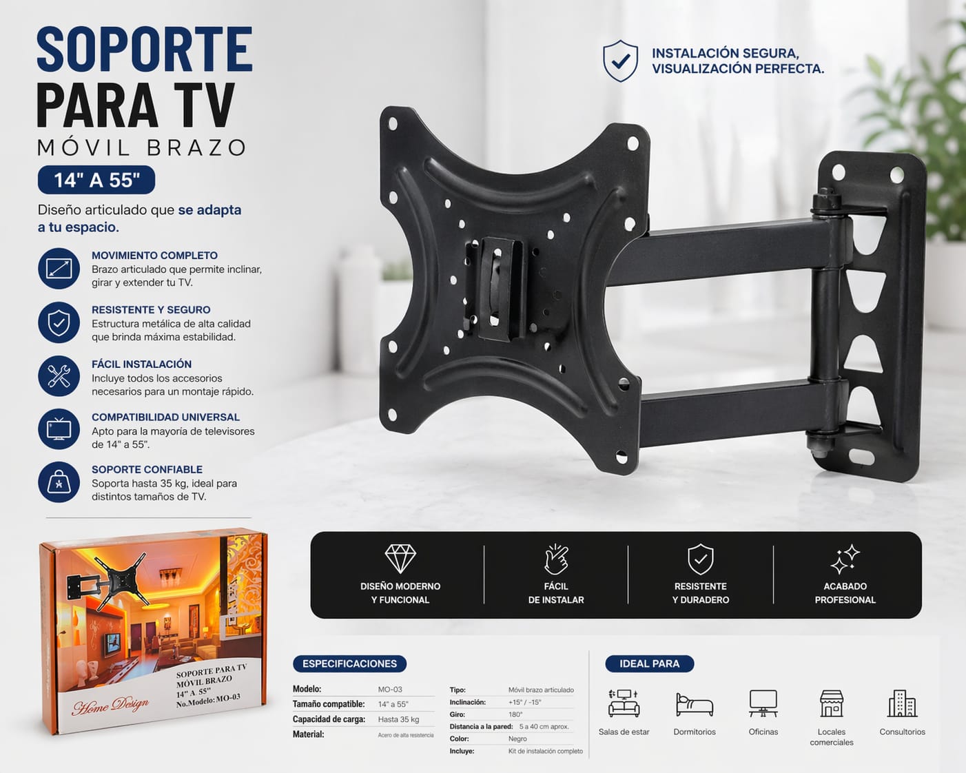 SOPORTE PARA TV MÓVIL CON BRAZO (14” A 55”)