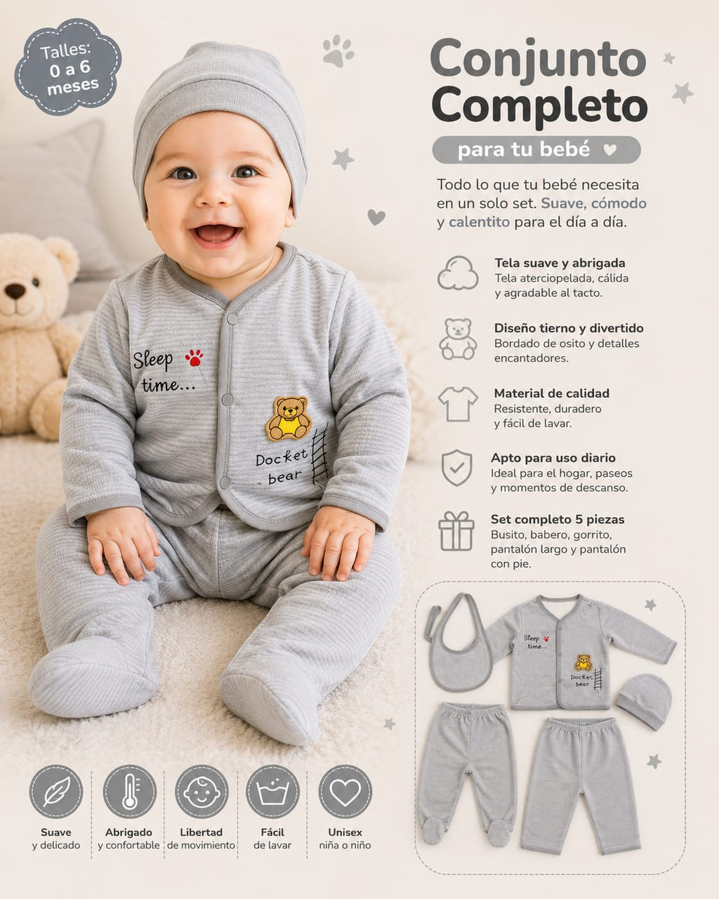 CONJUNTO PARA BEBE 5 PCS