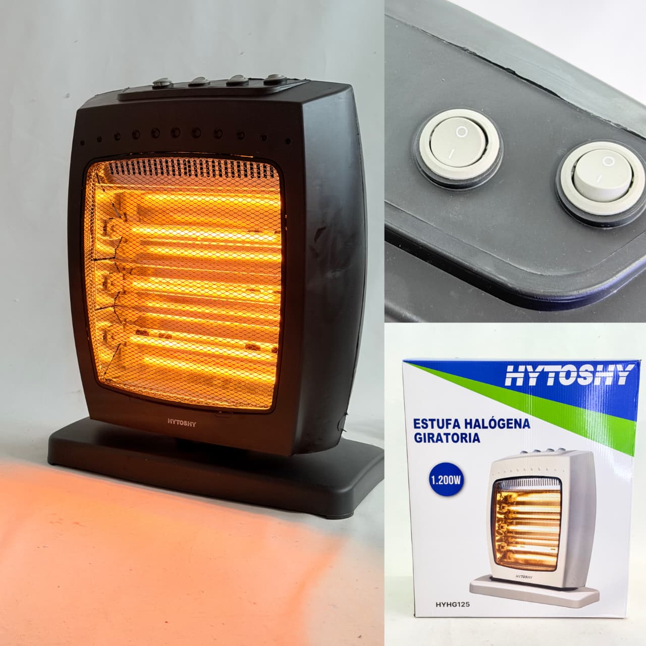 ESTUFA HALOGENA GIRATORIA 3 VELAS | HYTOSHY 1200W