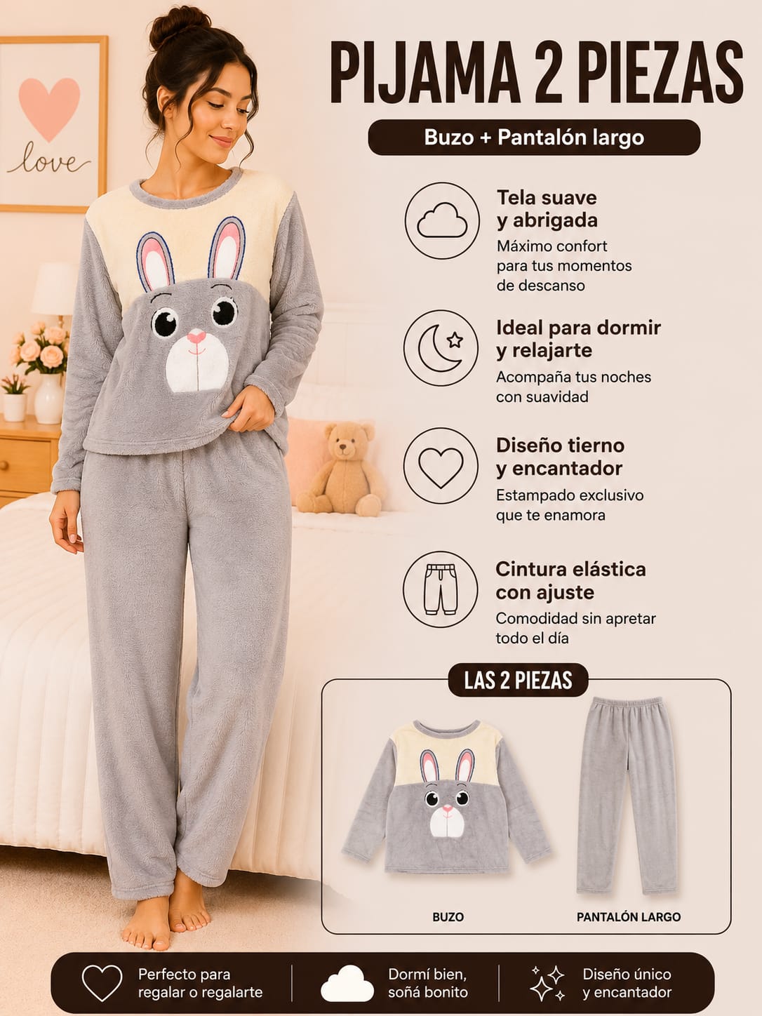 PIJAMA AFEPLADO 2 PIEZAS CON DISEÑO