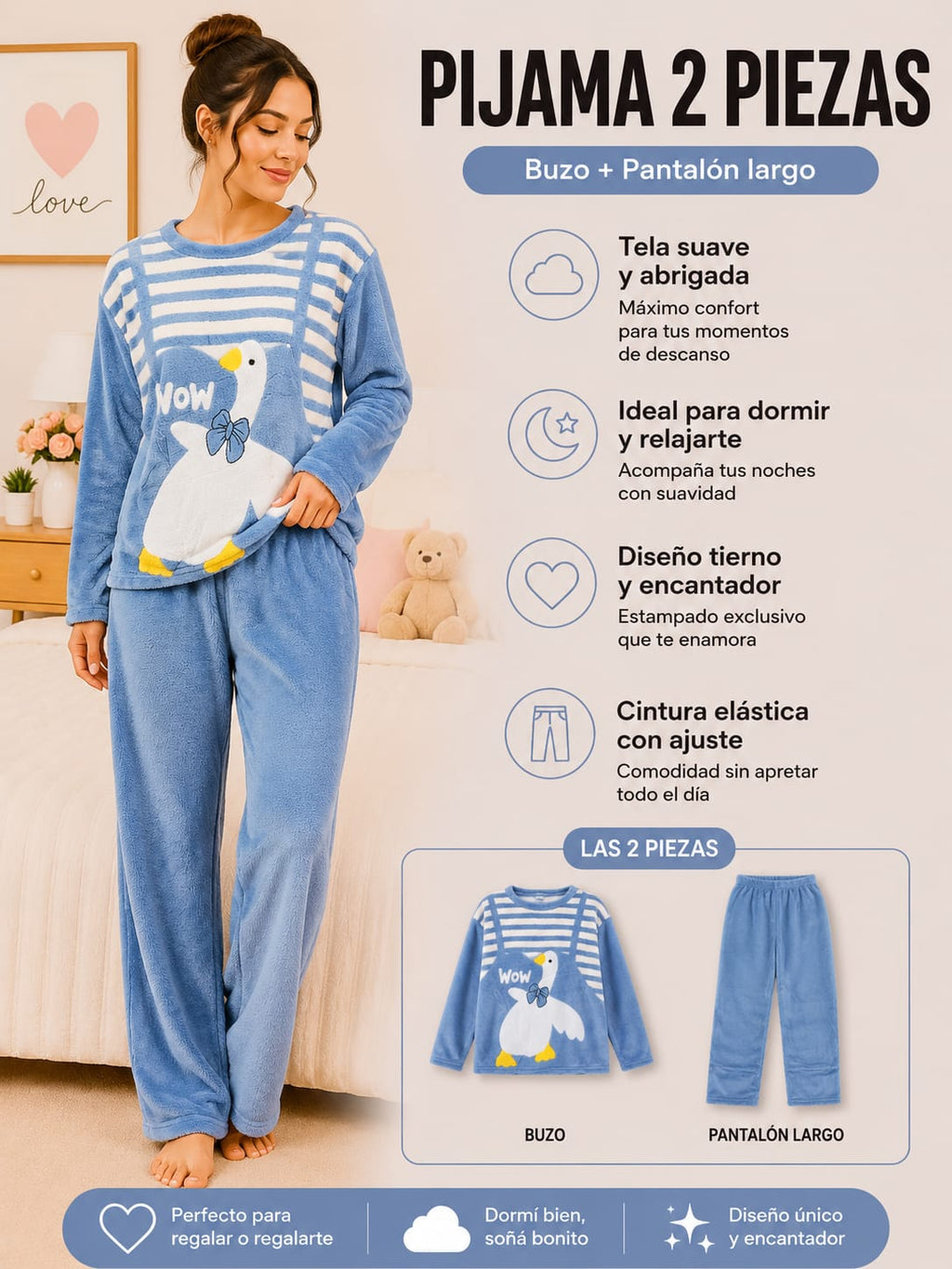 PIJAMA AFEPLADO 2 PIEZAS CON DISEÑO