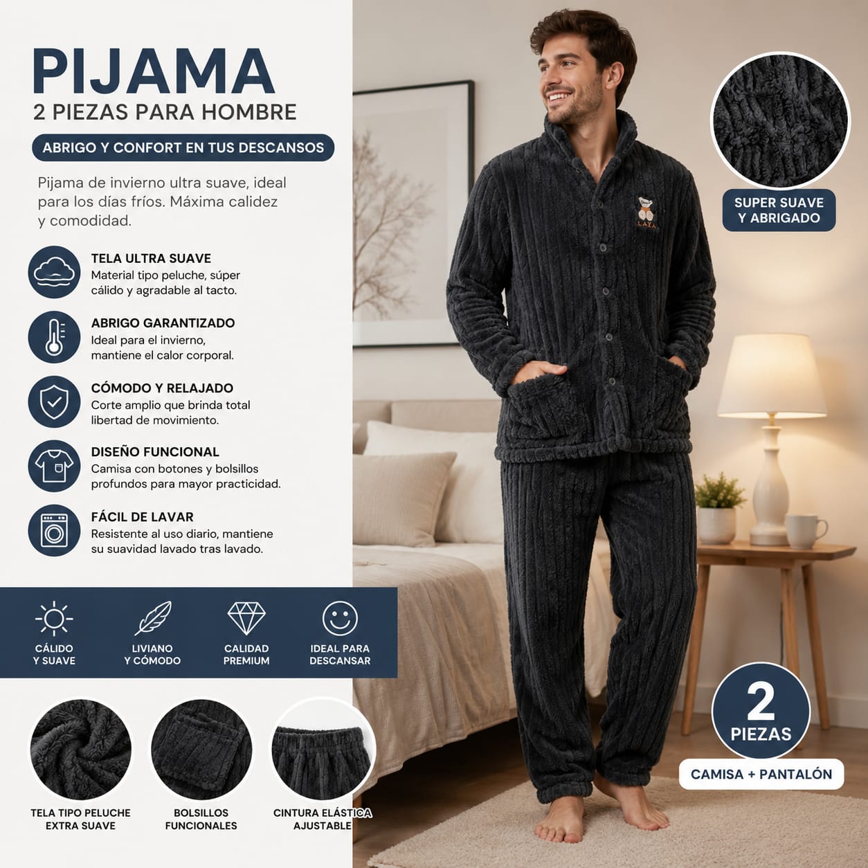 PIJAMA PLUSH 2 PCS PARA HOMBRE
