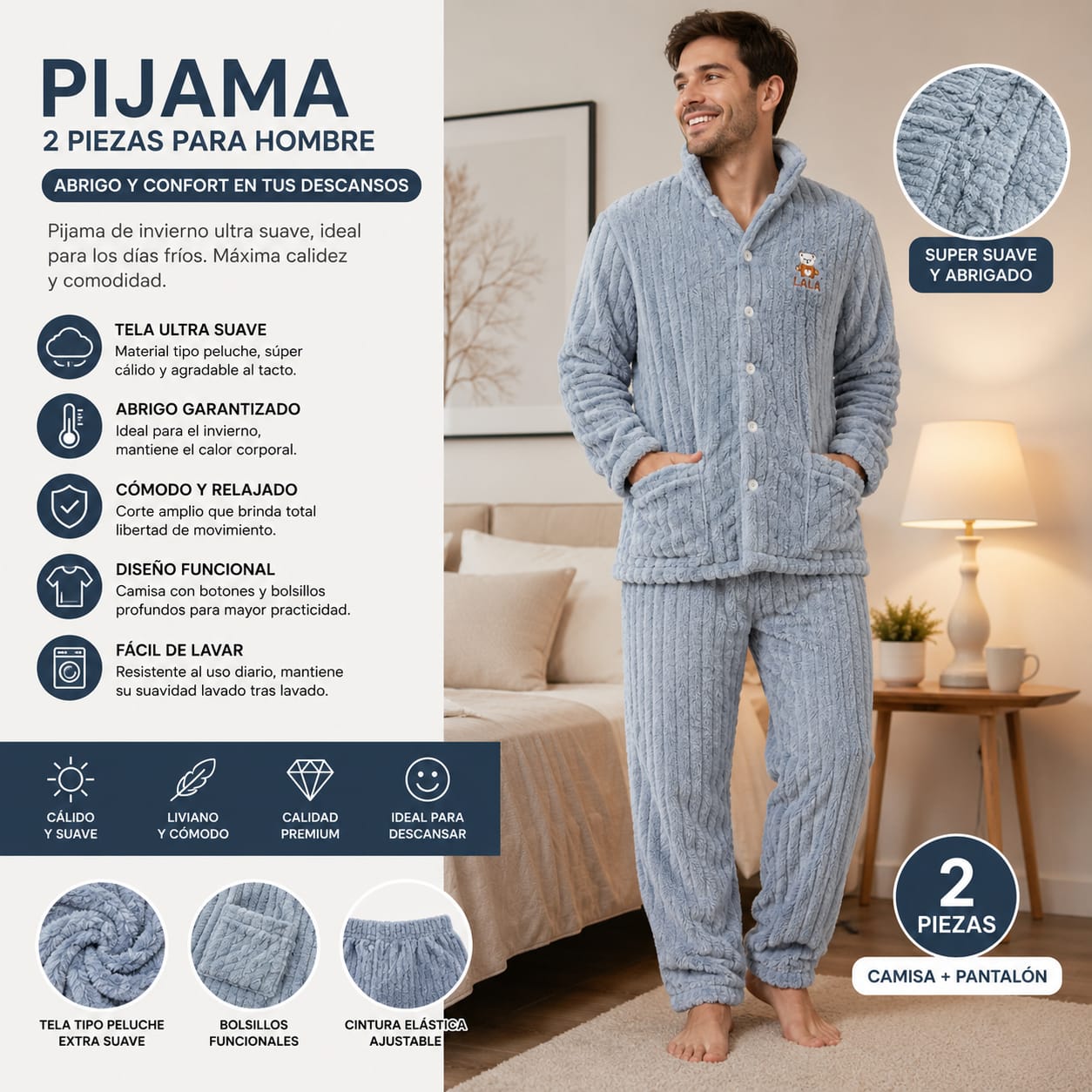 PIJAMA PLUSH 2 PCS PARA HOMBRE