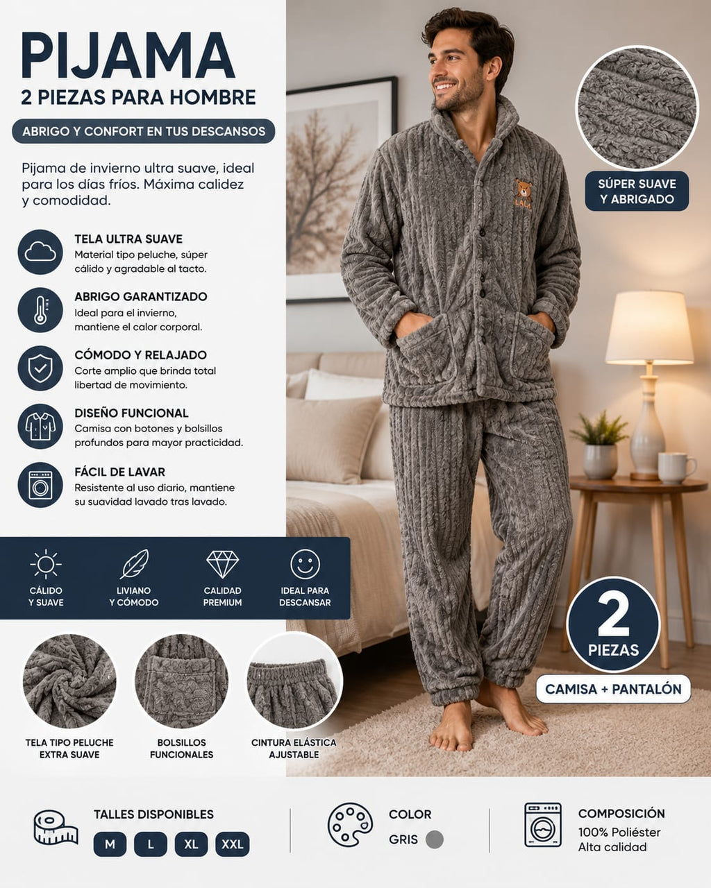 PIJAMA PLUSH 2 PCS PARA HOMBRE