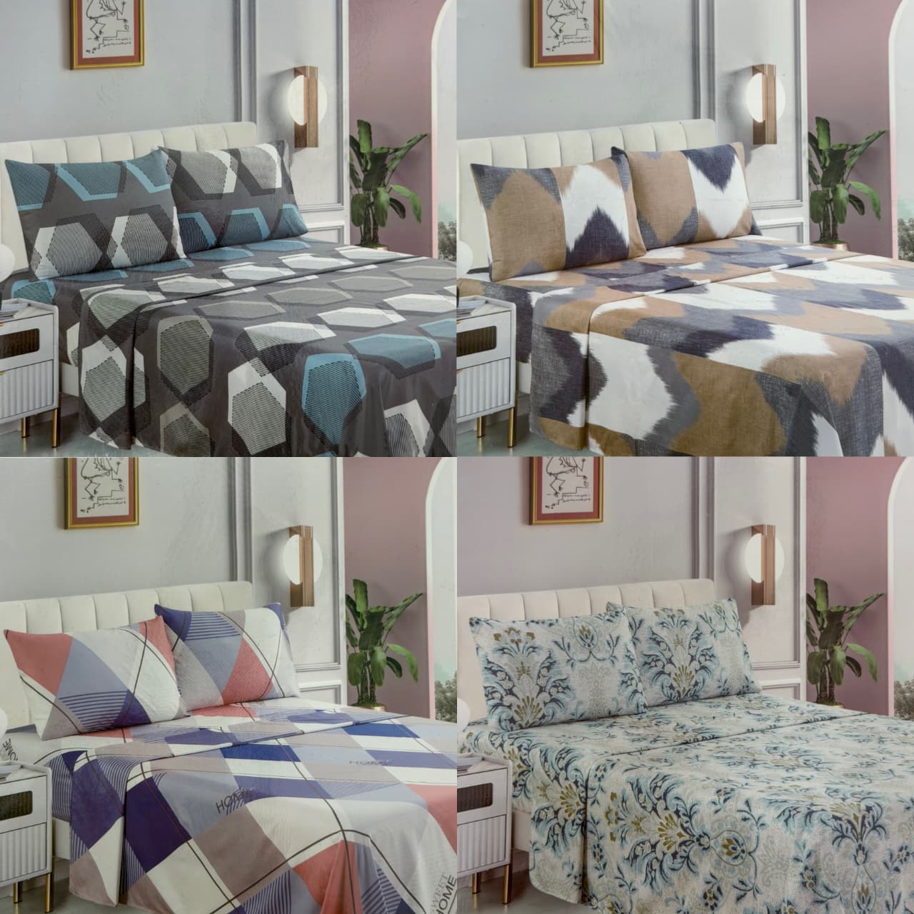 JUEGO DE SABANAS ESTAMPADAS Y LISAS