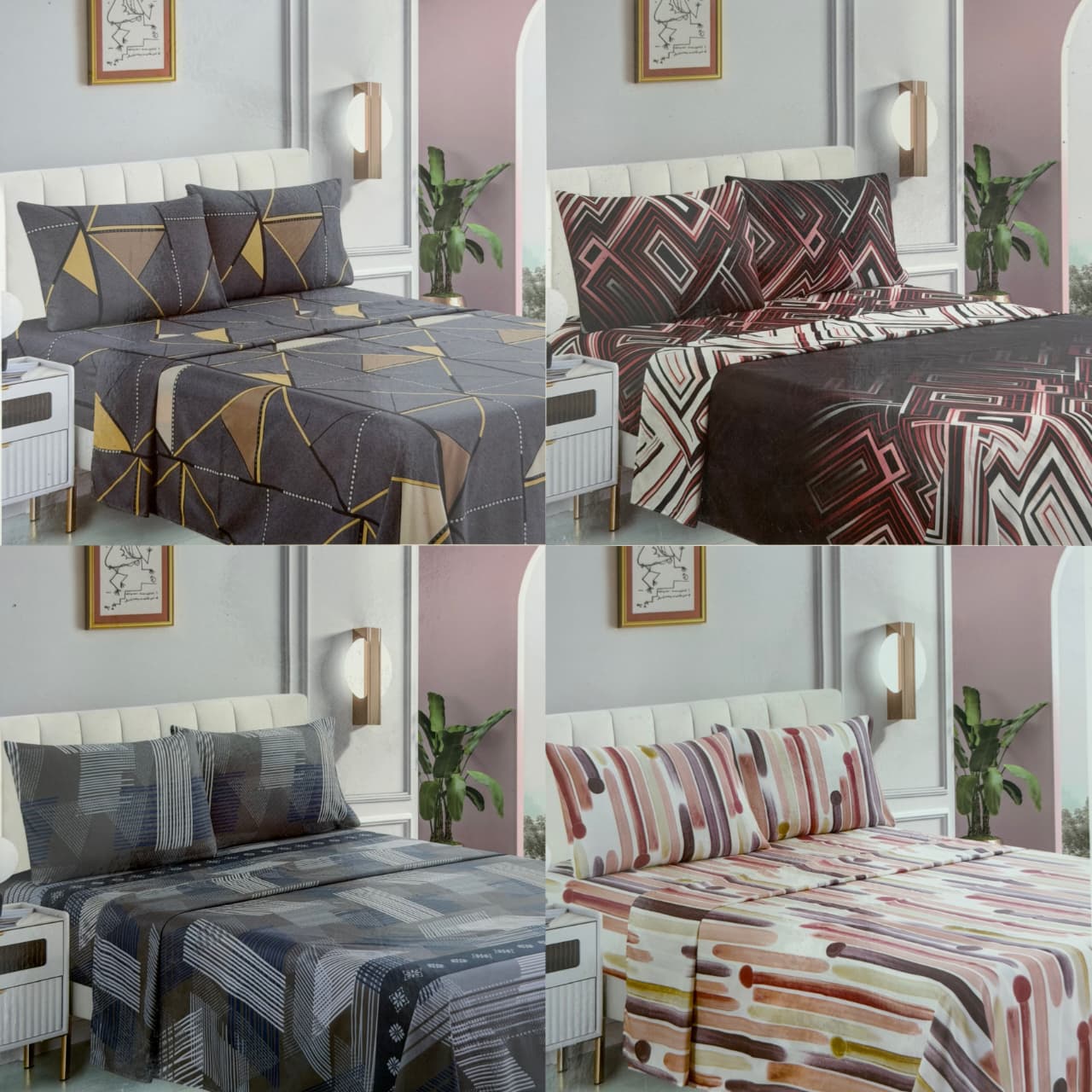 JUEGO DE SABANAS ESTAMPADAS Y LISAS