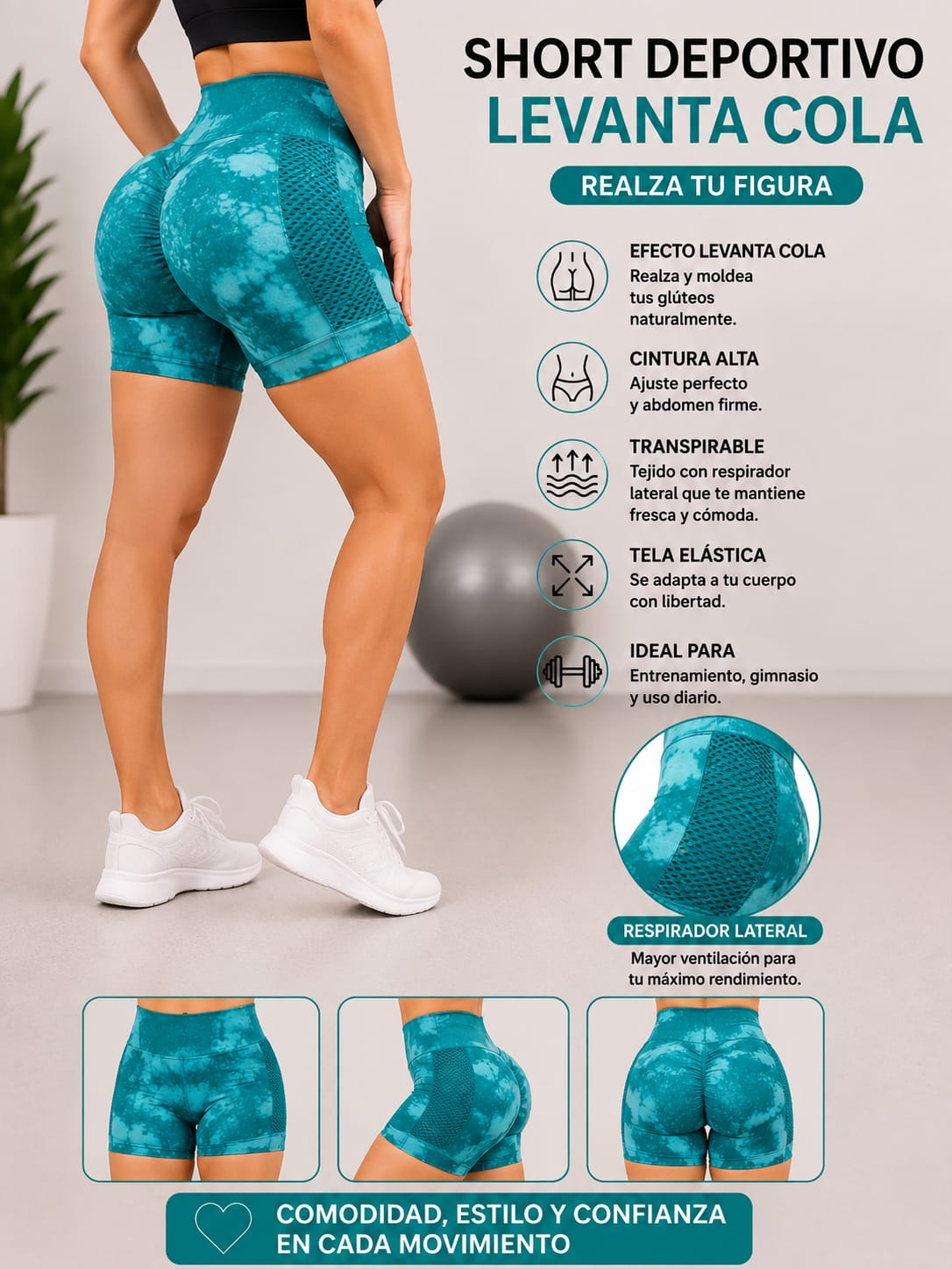 SHORT DEPORTIVO LEVANTA COLA CON RESPIRADOR
