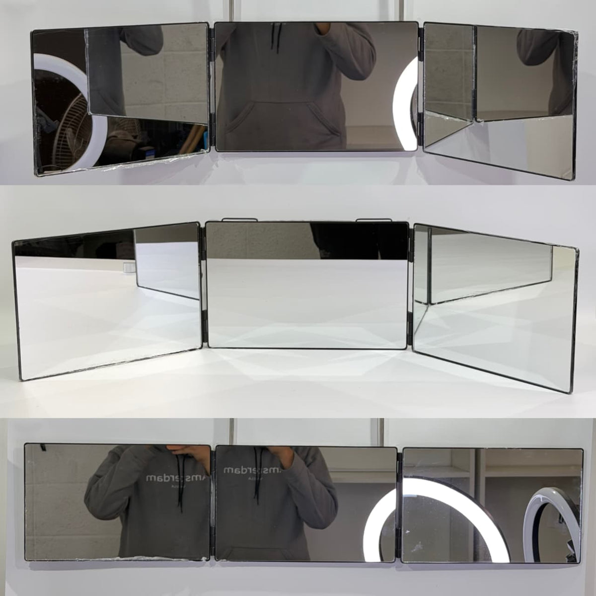 ESPEJO TRIPLE FLEXIBLE PARA CORTE Y PEINADOS CON GANCHOS PARA COLGAR