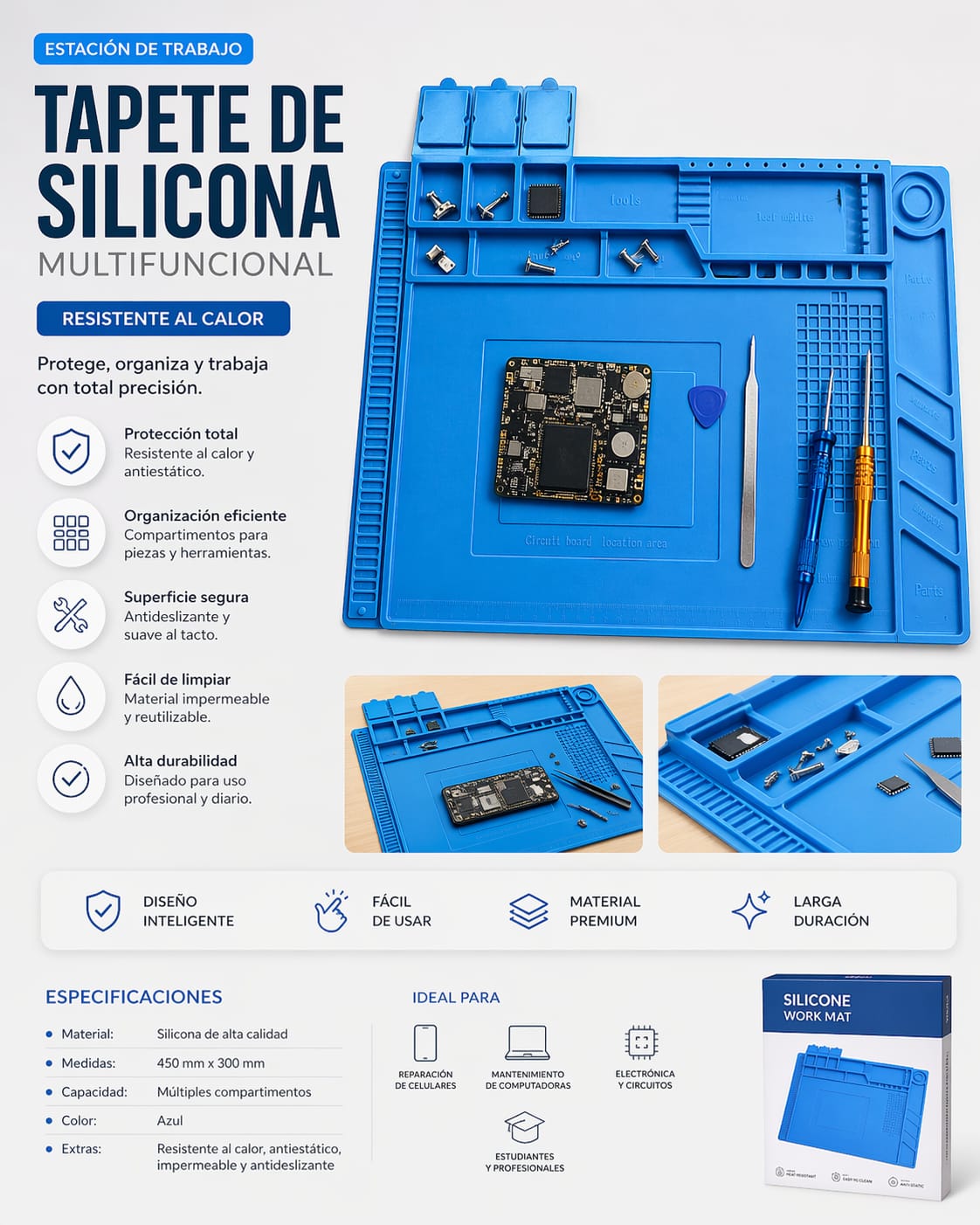 TAPETE DE SILICONA MULTIFUNCIONAL | ESTACIÓN DE TRABAJO